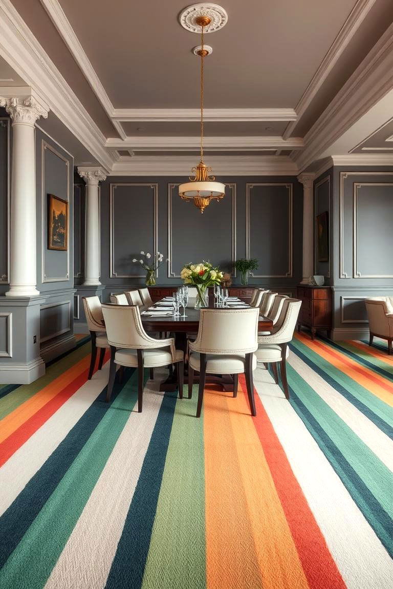 Classic Striped Carpet - 24 Carpeted Dining Room Ideas