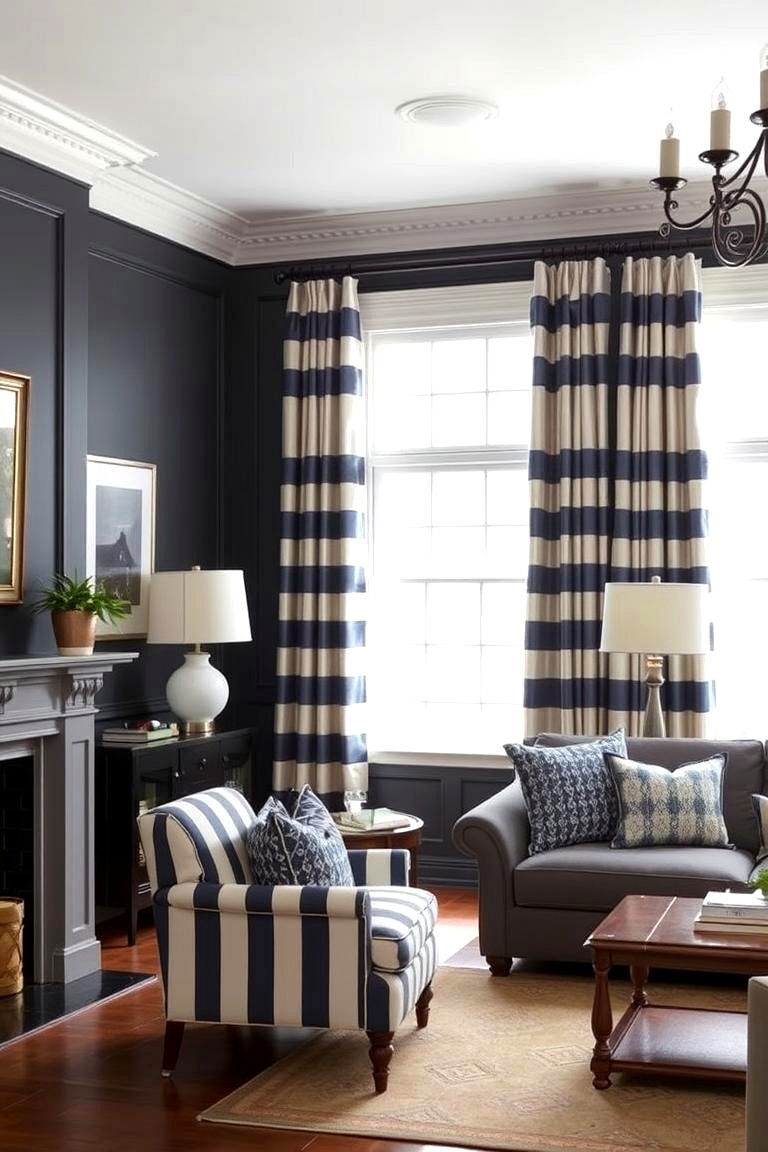 Classic Striped Patterned Curtains - 24 What Color Curtains Go With Gray Walls