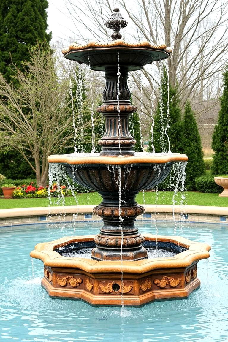 Classic Tiered Fountain - 24 Pool Fountain Ideas
