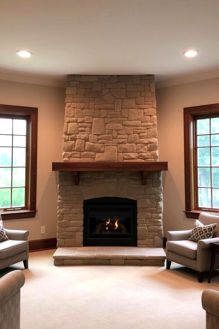 Classic Traditional Fireplace Between Windows - 24 Fireplace Between Windows Ideas