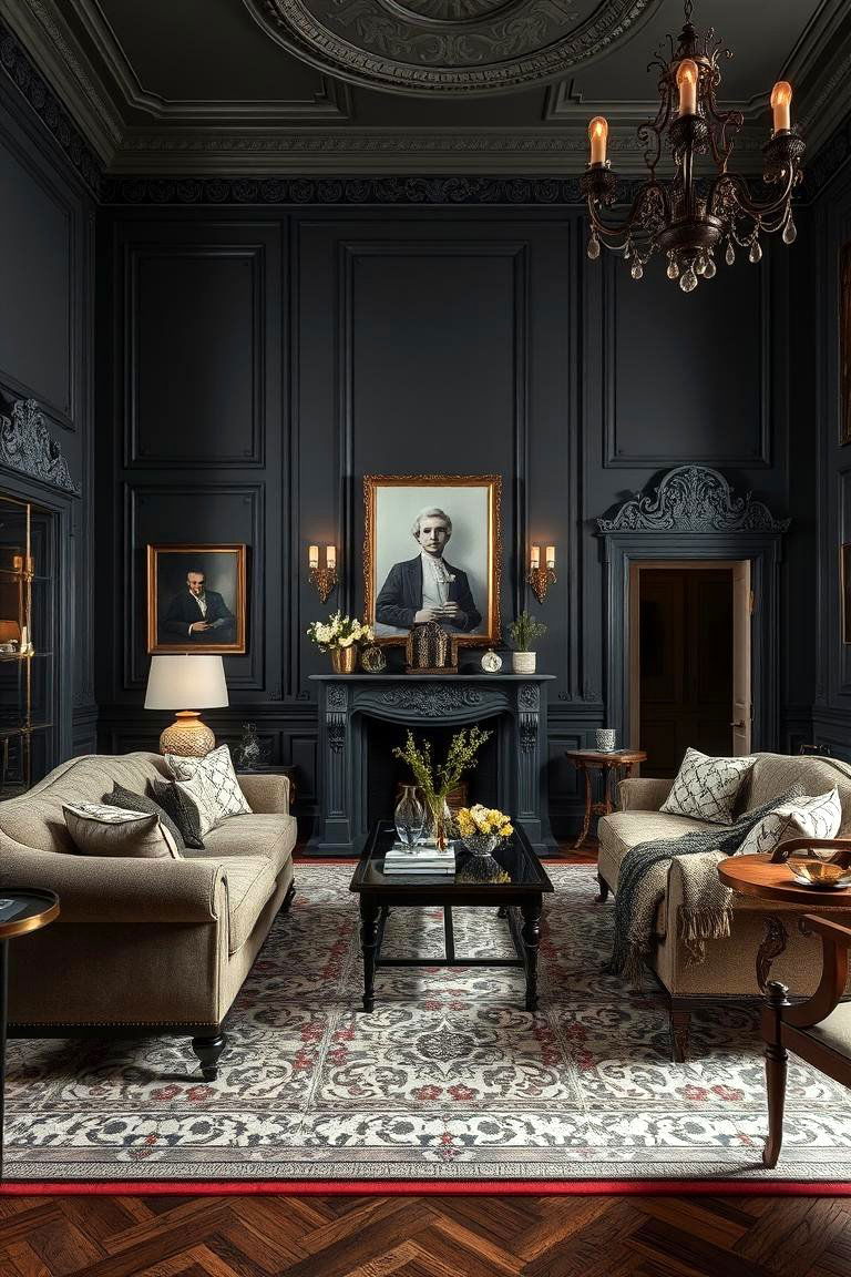 Classic Traditional Twist - 24 Contrasting Living Rooms With Dark Grey Walls