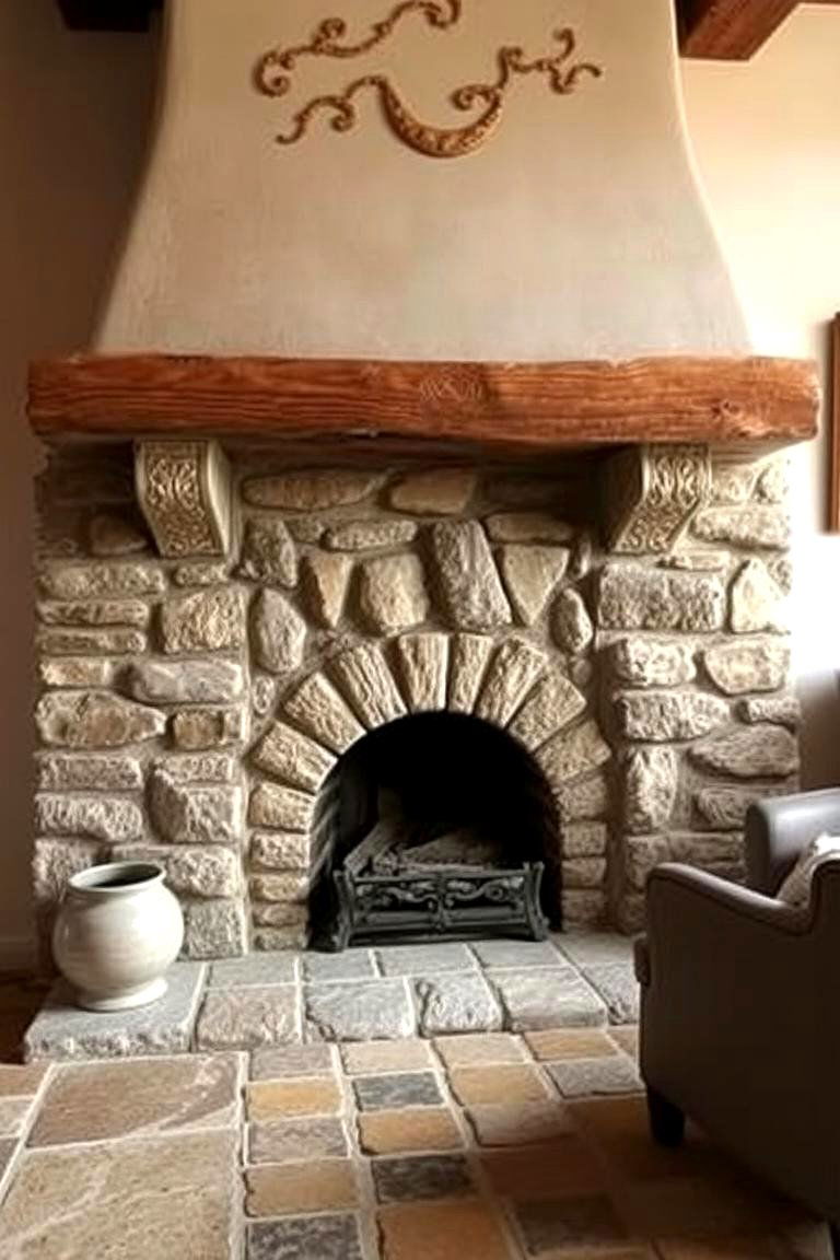 Classic Tumbled Stone - 24 Fireplace Backsplash Ideas