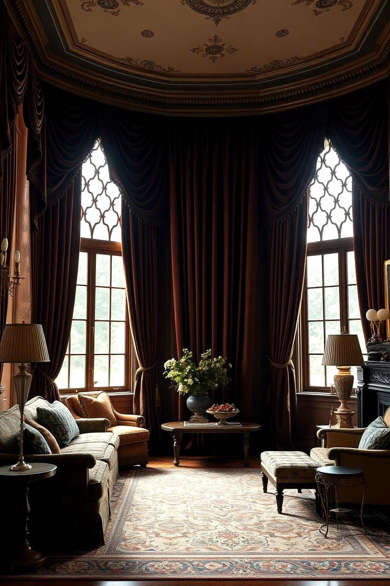 Classic Velvet Draperies - 24 Castle Living Room Ideas