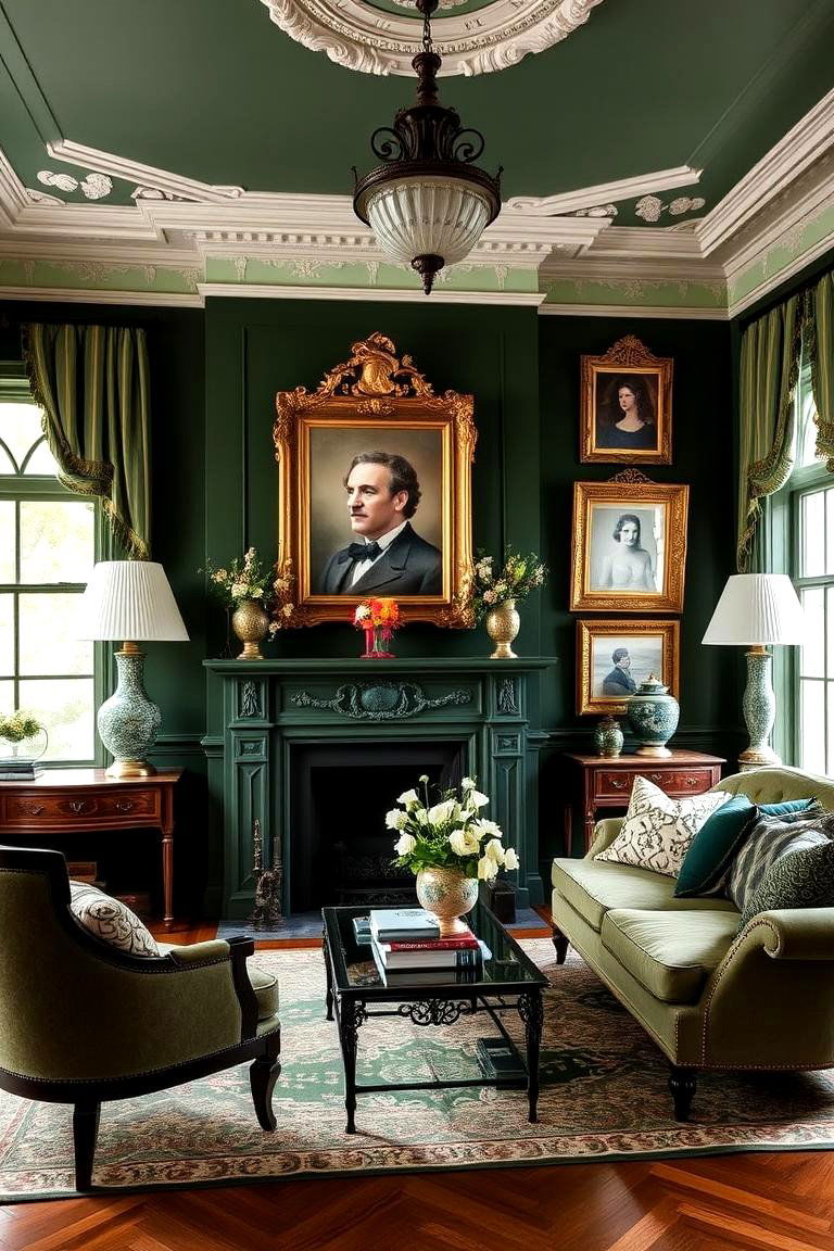 Classic Victorian Accessories in Dark Green Palette - 24 Victorian Dark Green Living Room Ideas