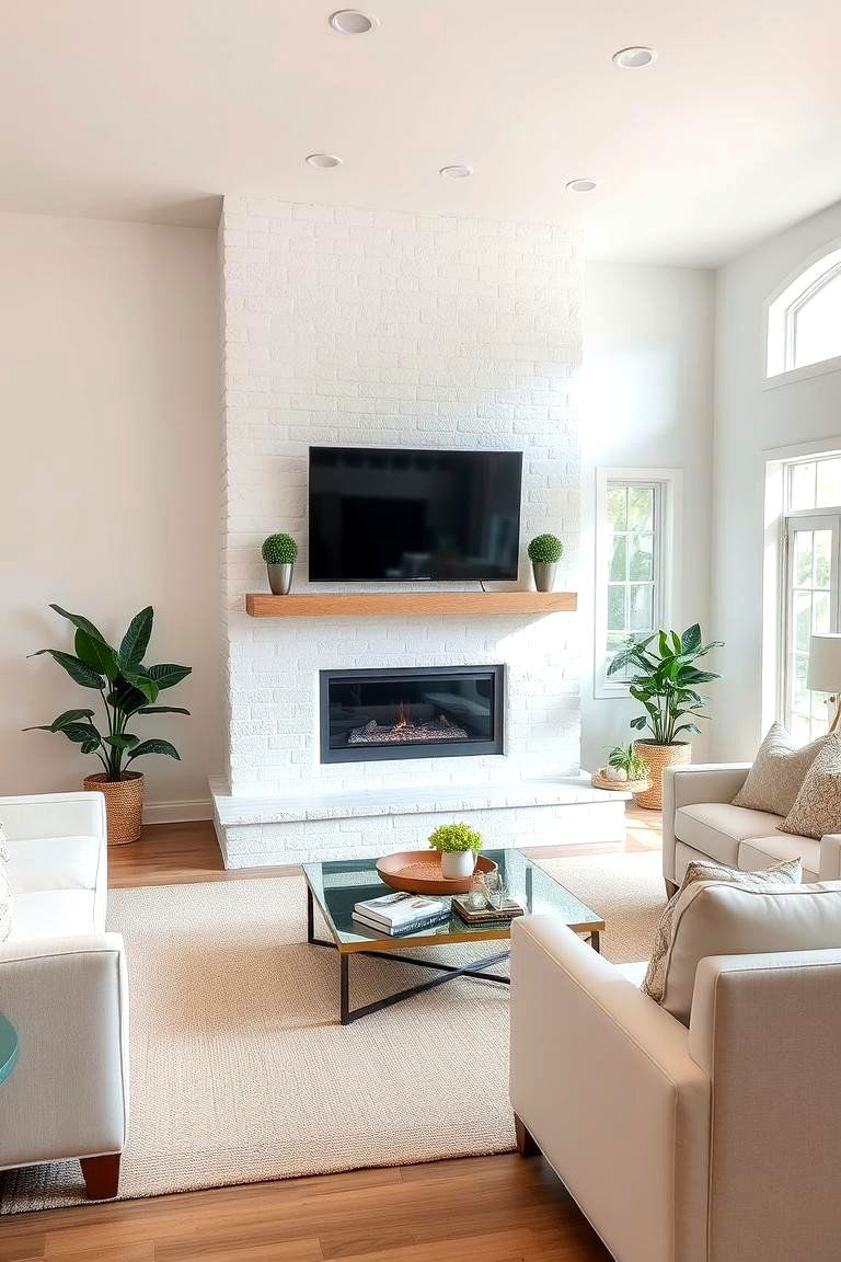 Classic White Faux Stone Fireplace - 24 Faux Stone Fireplace Ideas