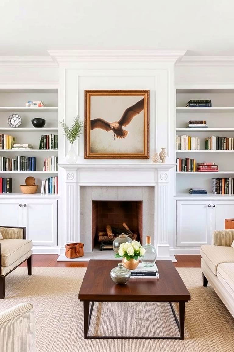 Classic White Fireplace with Shaker Style Shelves - 24 Fireplace With Bookshelves