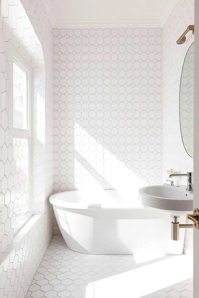 Classic White Hexagon Elegance - 24 Hexagon Tiles Ideas for Bathrooms