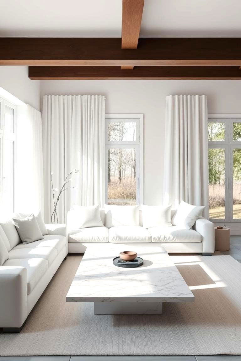 Classic White Living Room with Subtle Textures - 24 Monochromatic Living Room Ideas