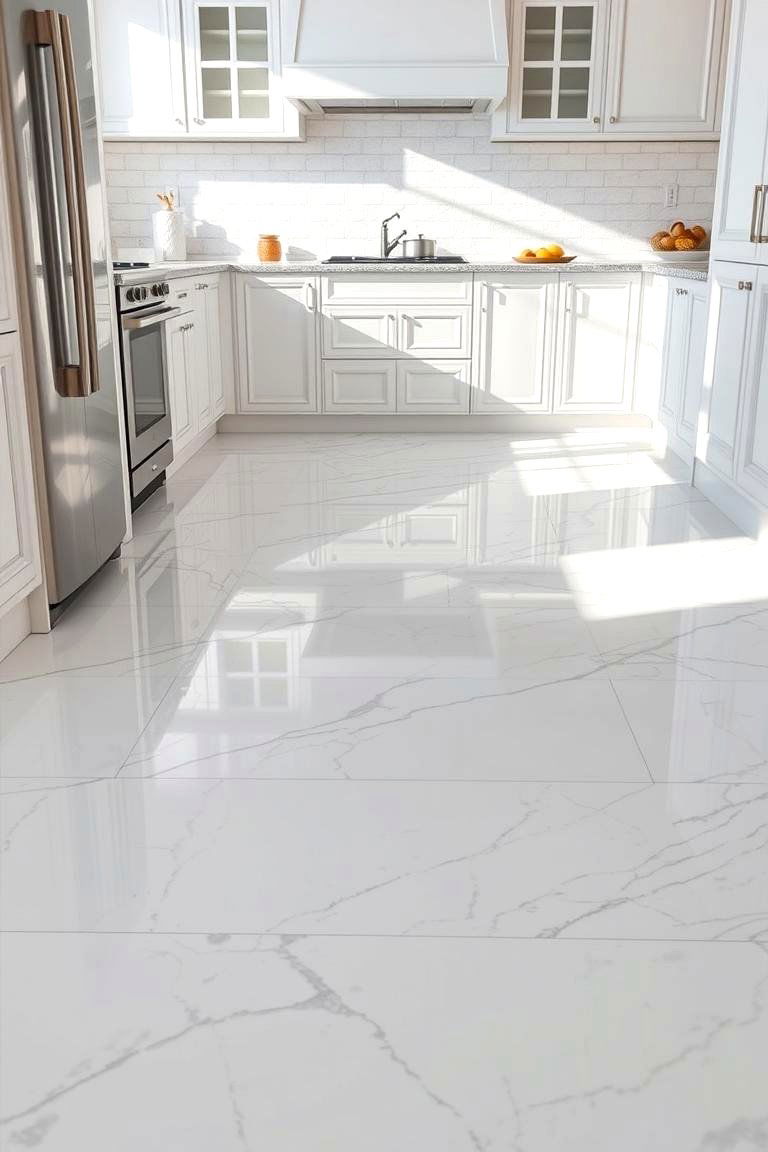 Classic White Marble Elegance - 24 Marble Kitchen Floor Ideas