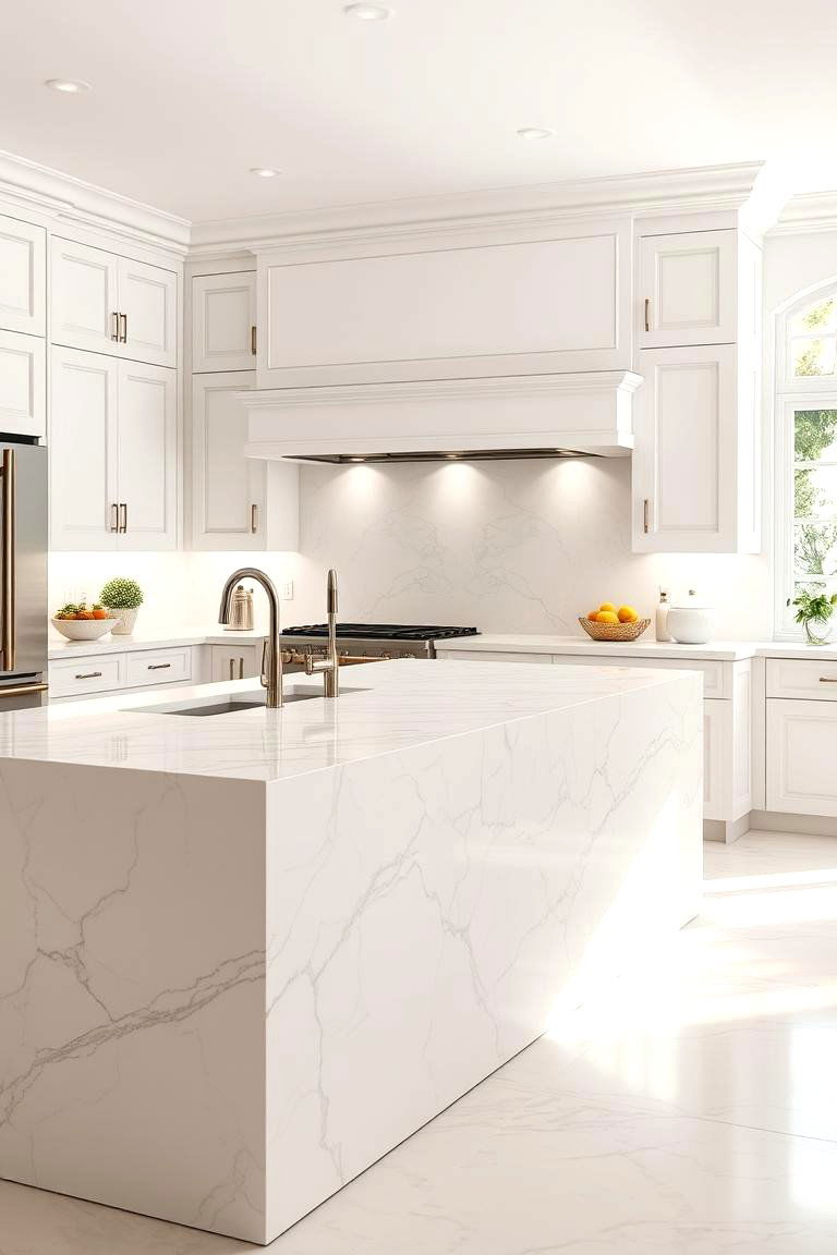 Classic White Marble Elegance - 24 Marble Kitchen Island Ideas