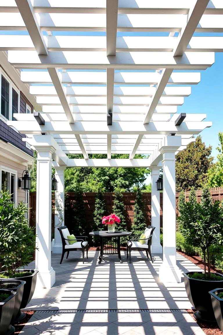 Classic White Pergola with Black Details - 24 Black and White Patio Ideas
