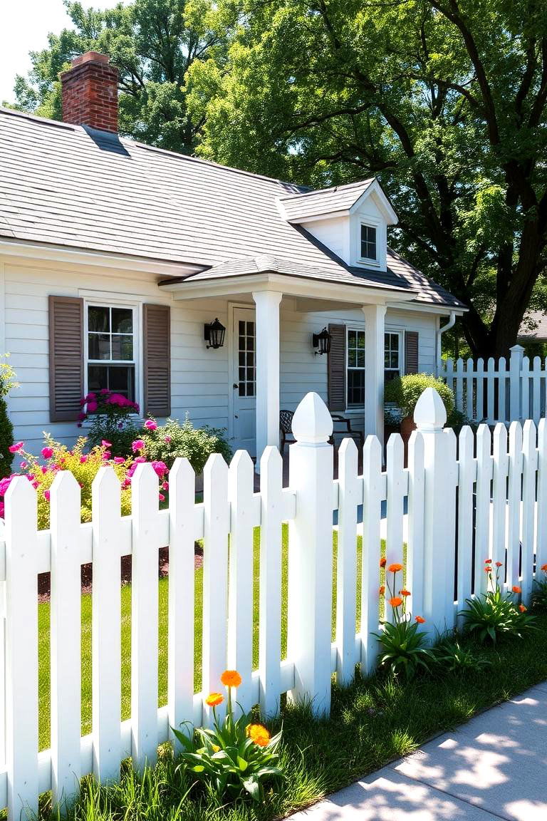 Classic White Picket Fence - 24 Front Yard Fence Ideas