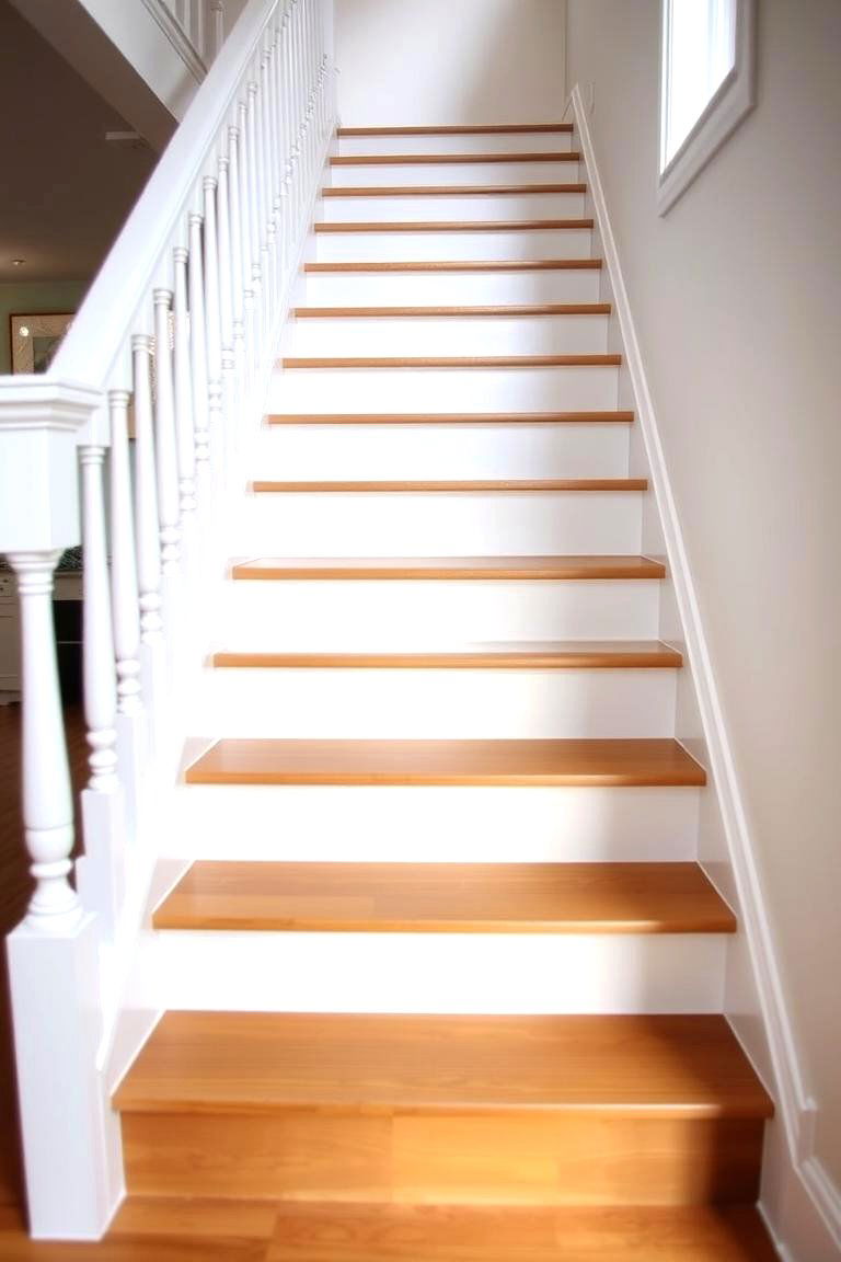 Classic White Risers with Natural Wood Treads - 24 Painted Stair Ideas