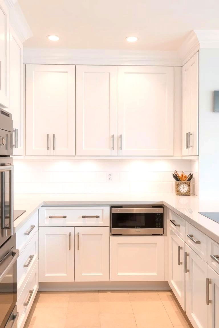 Classic White Shaker Cabinets with Stainless Steel Handles - 24 White Kitchen with Stainless Steel Appliances Ideas