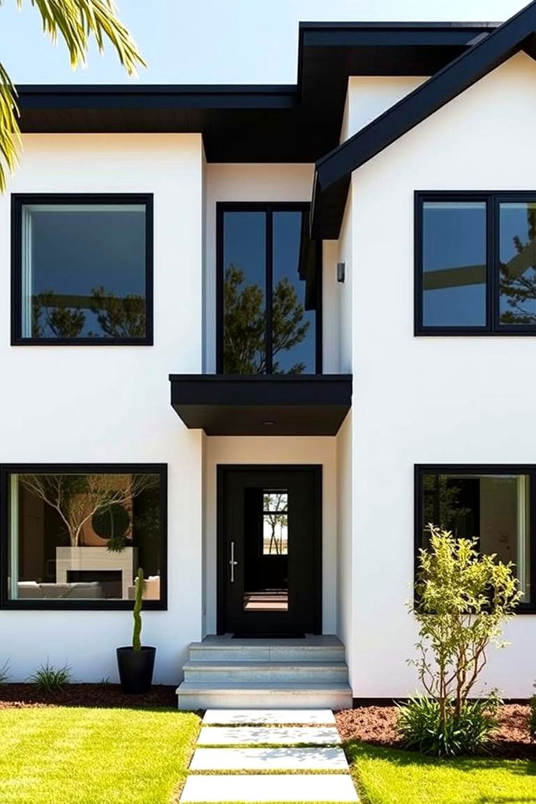 Classic White with Black Accents - 24 Exterior Home with a Black Roof Ideas