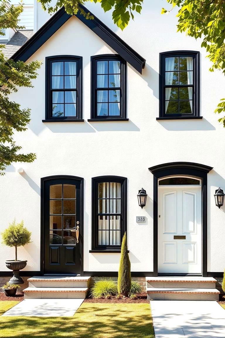 Classic White with Black Trim - 24 Exterior Garage Door Trim Ideas