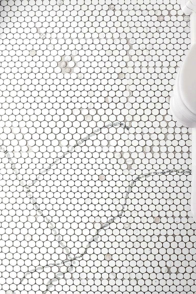 Classic White with Dark Grout - 24 Penny Tile Bathroom Floor Ideas