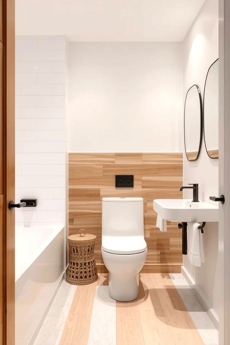 Classic Wood and White Combination - 24 Bathroom Accent Wall Ideas