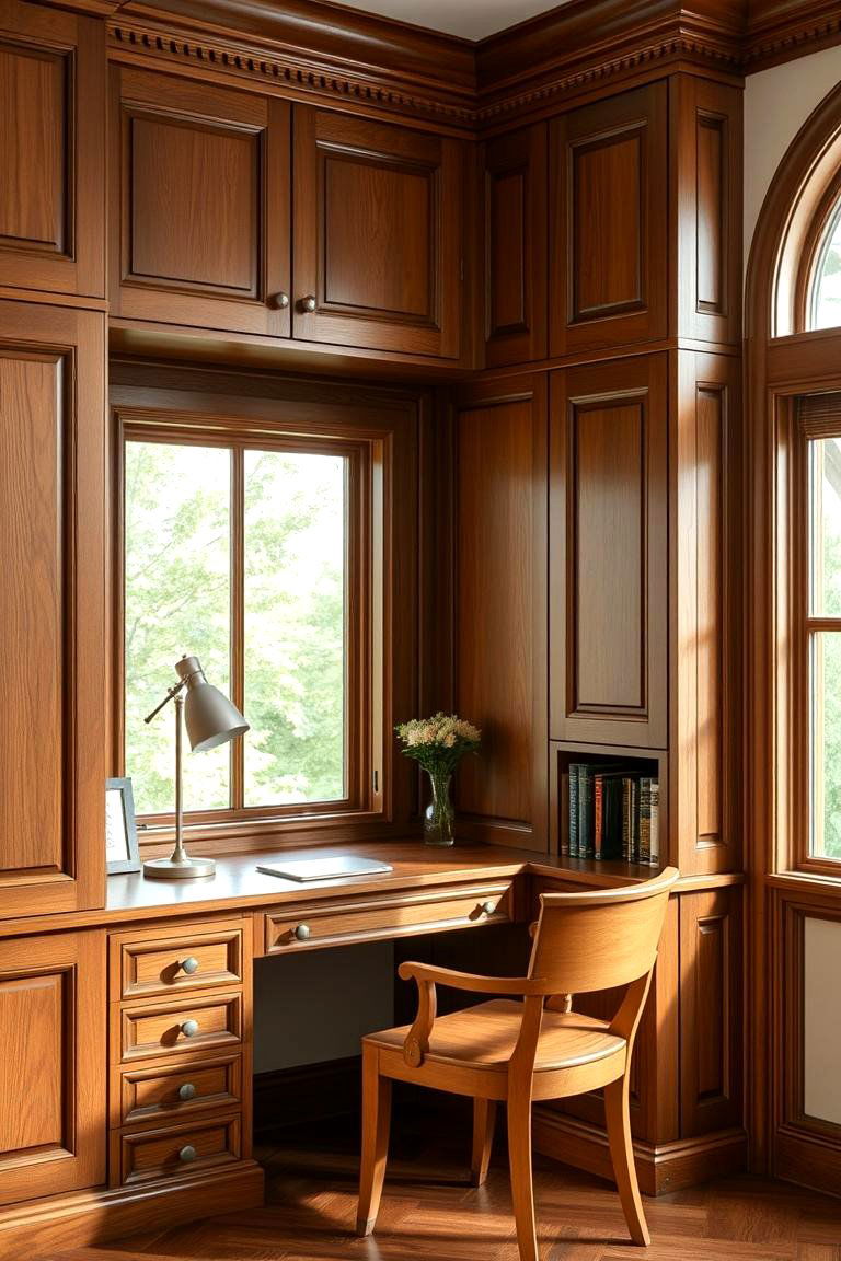 Classic Wooden Built in Desk - 24 Built-in Desk Ideas
