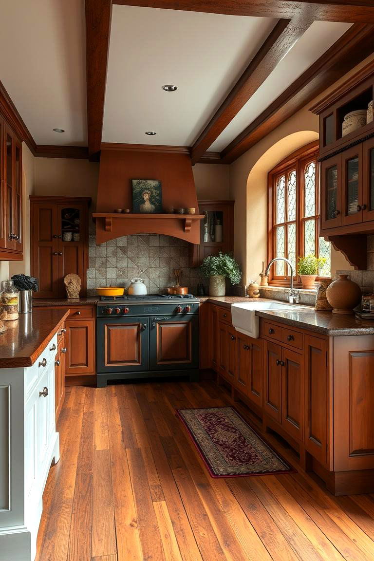 Classic Wooden Flooring - 24 Tudor Kitchen Ideas