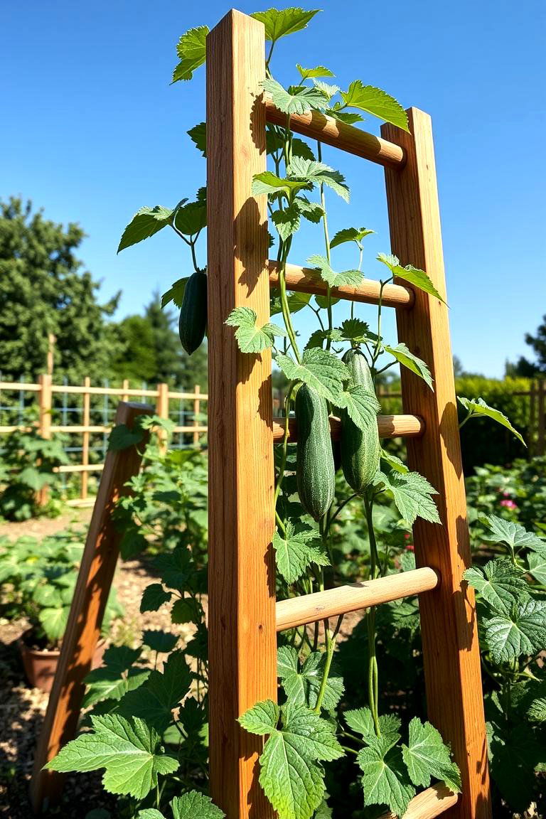 Classic Wooden Ladder Trellis for Cucumbers - 24 Cucumber Trellis Ideas