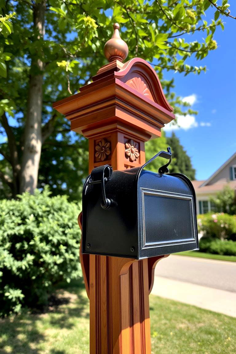 Classic Wooden Post with Decorative Accents - 24 Mailbox Post Ideas