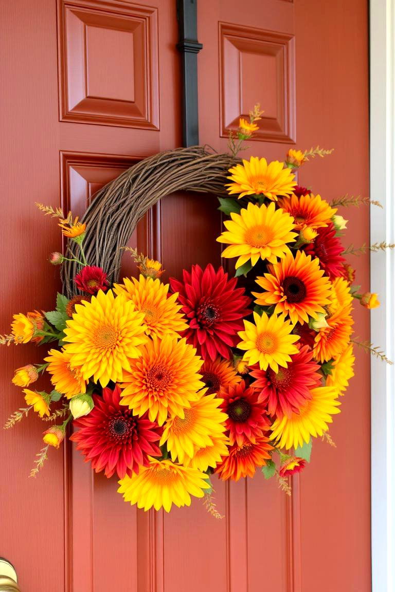 Classic Wreath with Seasonal Florals - 24 Front Door Fall Decor Ideas