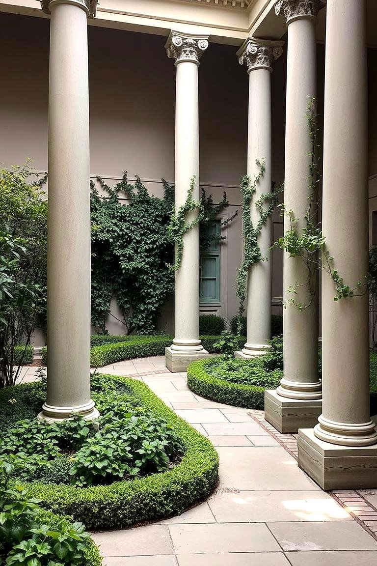 Classical Column Accent Garden - 24 Greek Garden Ideas