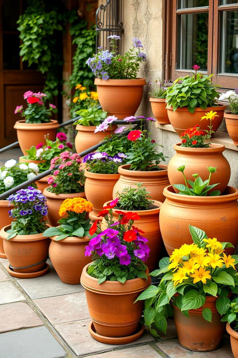 Clay Pot Planters - 24 Rustic Patio Ideas