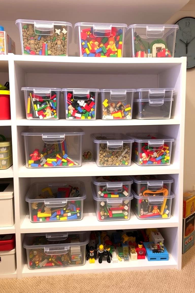 Clear Acrylic Containers for Visibility - 24 Playroom Storage Ideas