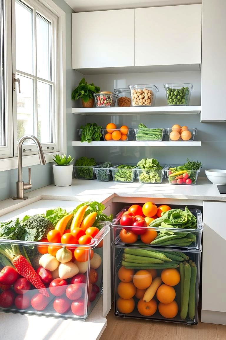 Clear Bins for Fresh Produce - 24 Fridge Organization Ideas