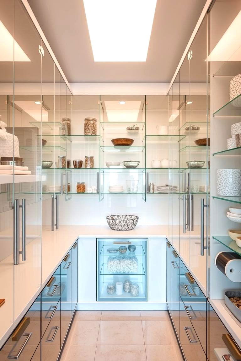 Clear Glass Cabinets - 24 Walk in Pantry Ideas