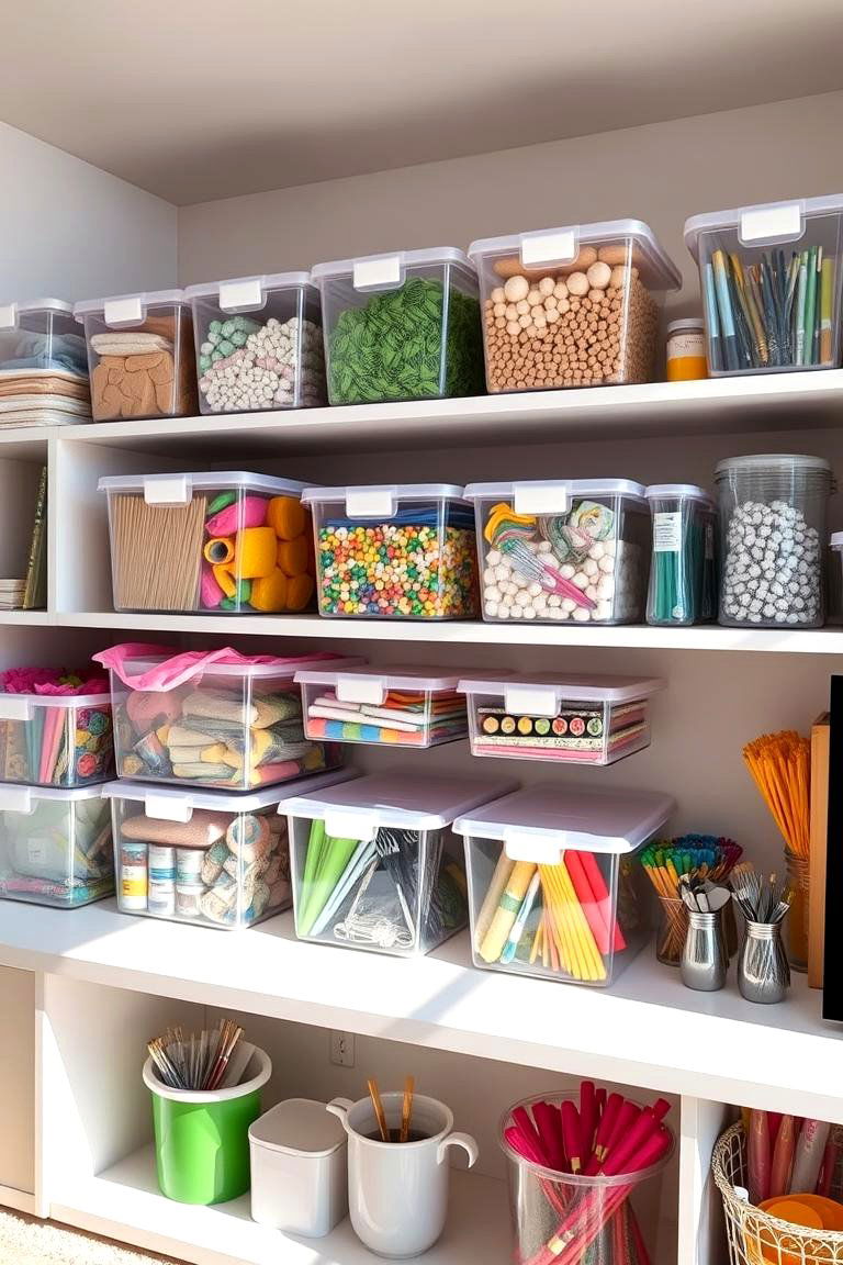 Clear Storage Containers for Visibility - 24 Craft Room Organization Ideas
