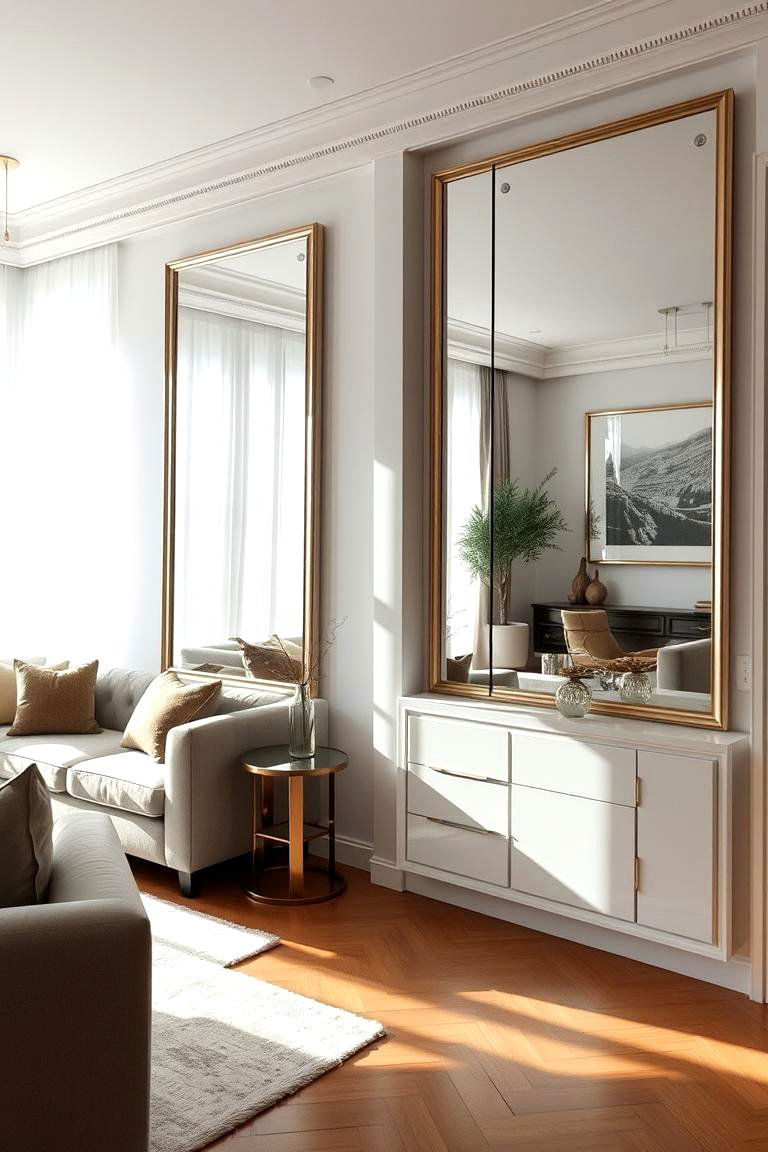 Clever Mirror Arrangements - 24 Budget Apartment Living Room Ideas
