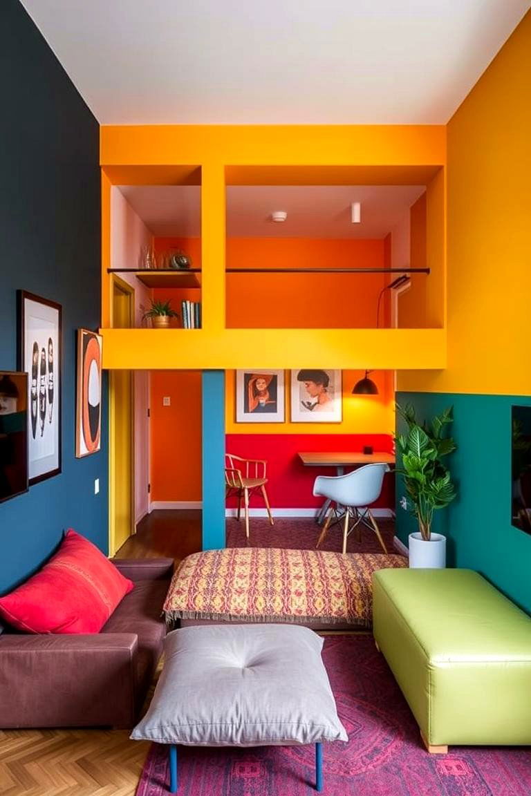 Clever Use of Color Blocking - 24 Studio Apartment Ideas