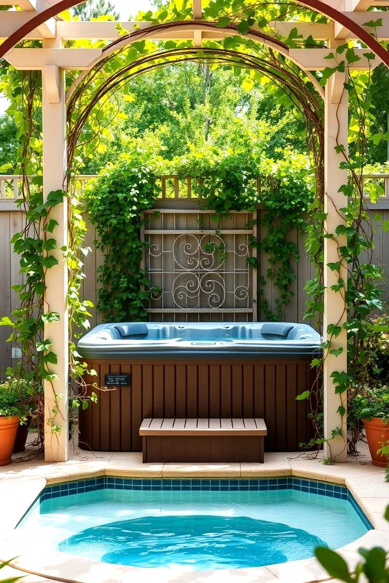 Climbing Vines and Trellises - 24 Hot Tub Landscaping Ideas