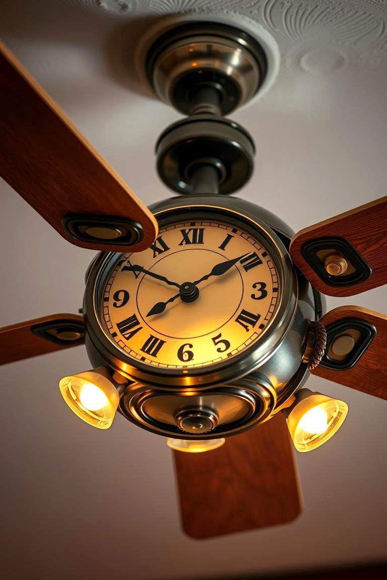 Clockwork Ceiling Fan Charm - 24 Steampunk Bedroom Ideas