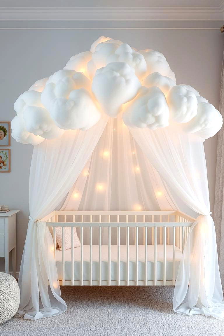 Cloud Canopy Crib Decor - 24 Cloud Themed Nursery Ideas