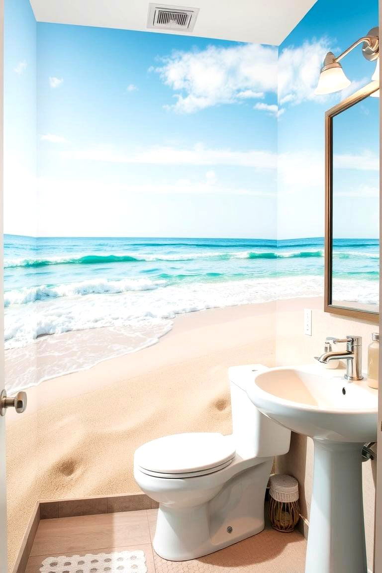 Coastal Beach Scene - 24 Bathroom Mural Ideas