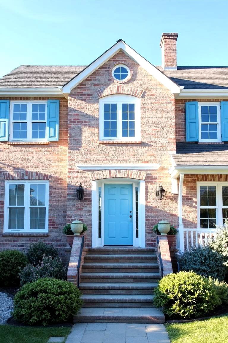 Coastal Blonde Brick and Sky Blue Highlights - 24 Blonde Brick House Color Schemes