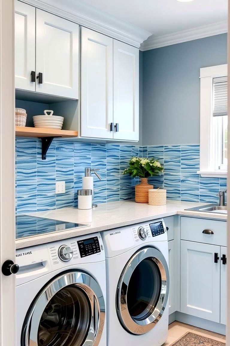 Coastal Blue Hues - 24 Laundry Room Backsplash Ideas