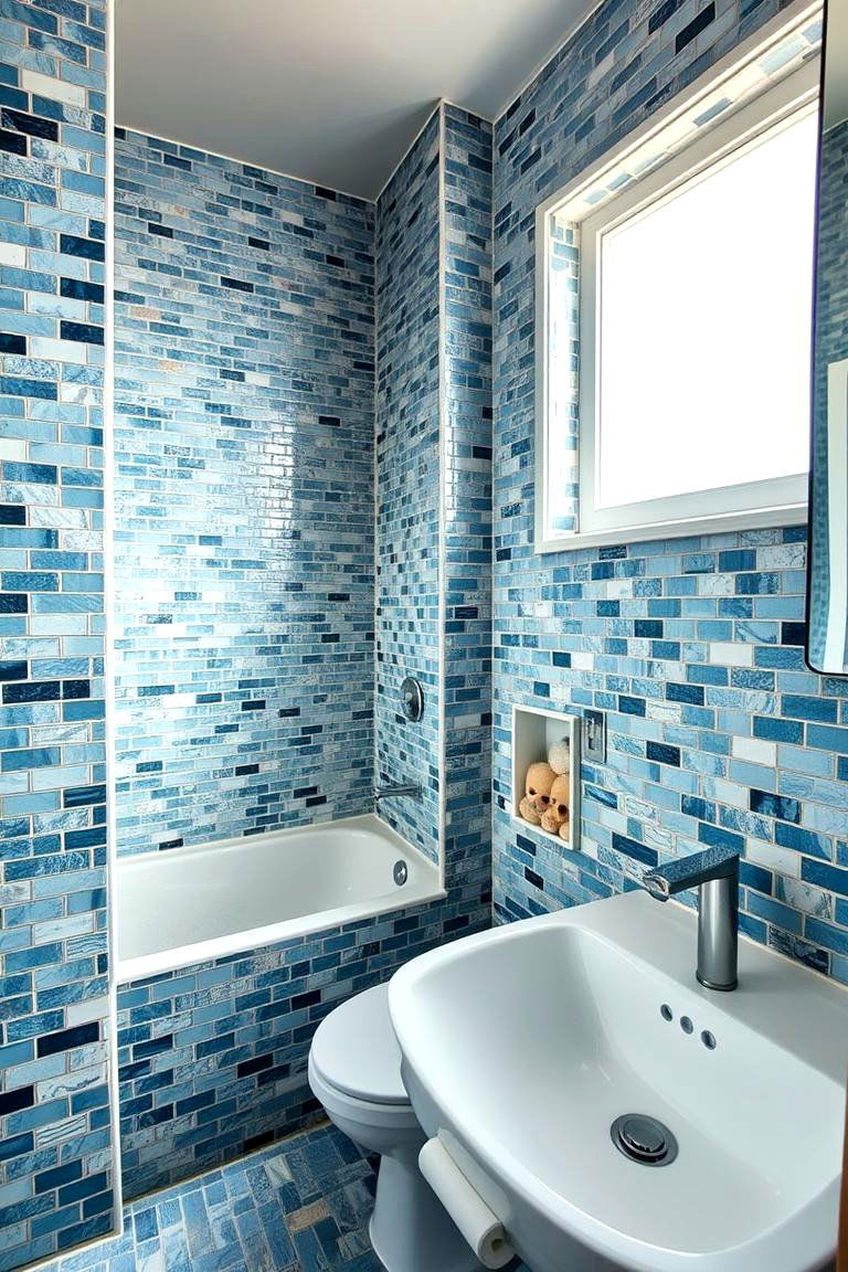 Coastal Blue Mosaic Tiles - 24 Blue Tile Bathroom Ideas