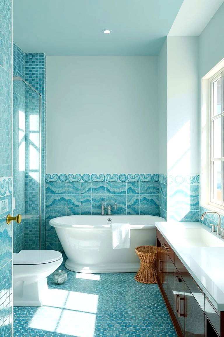 Coastal Blue Mosaic - 24 Bathroom Mosaic Floor Tile Ideas