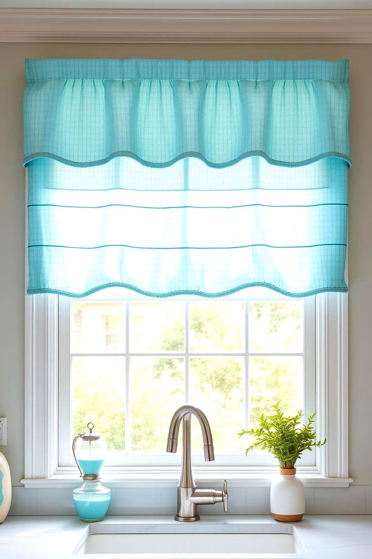 Coastal Blue Valance - 24 Kitchen Valance Ideas