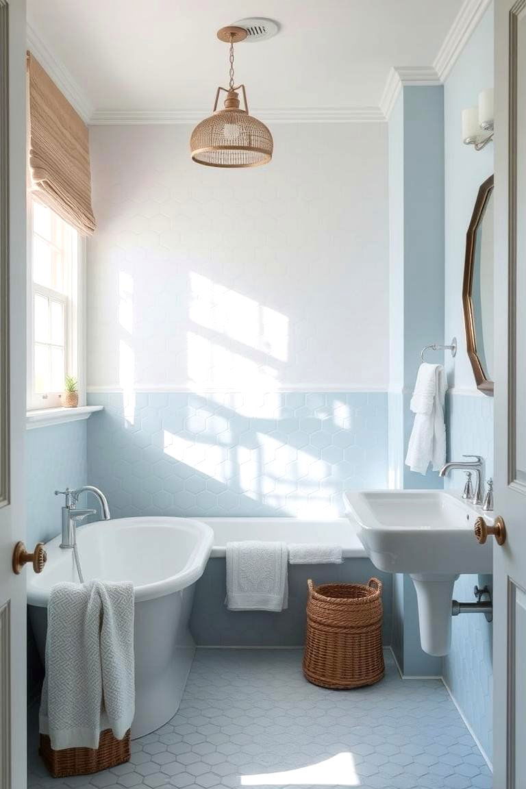 Coastal Blue Vibes - 24 Hexagon Tiles Ideas for Bathrooms