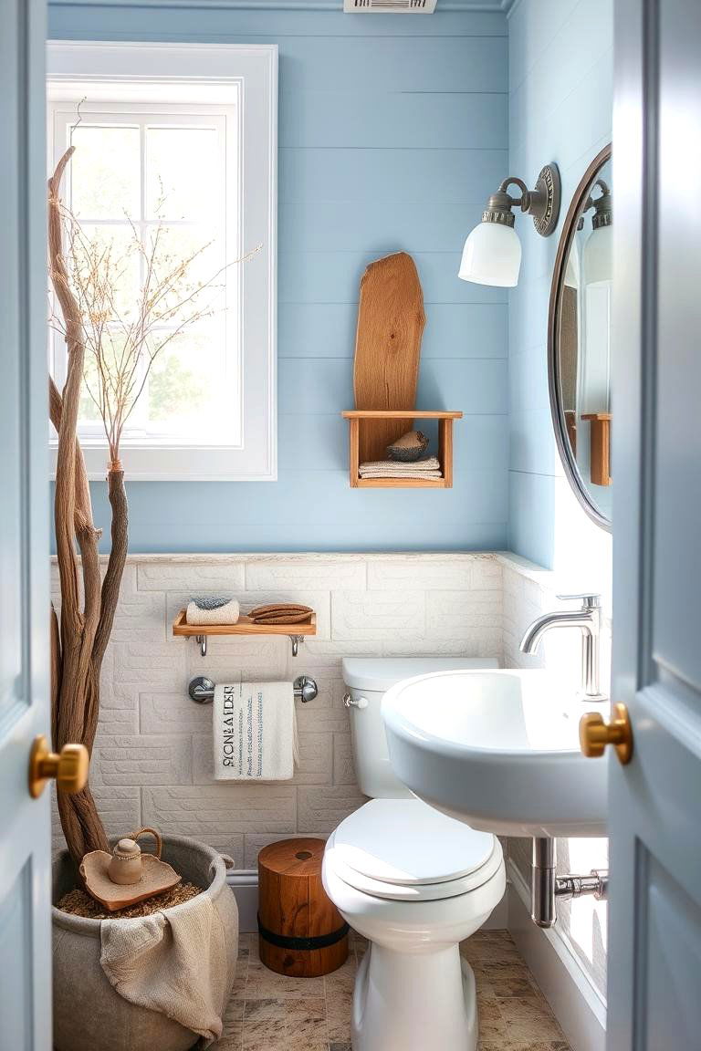 Coastal Blue with Natural Elements - 24 blue powder room ideas