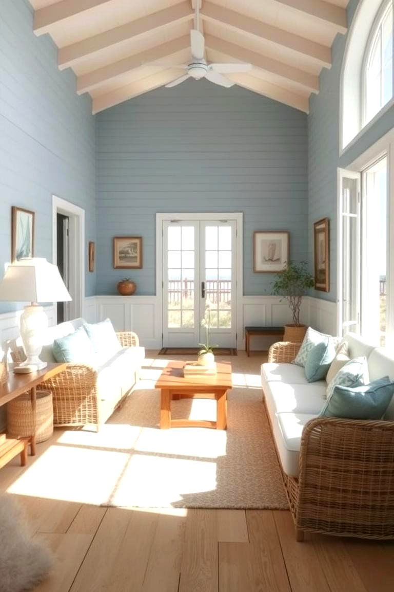 Coastal Blues and Sandy Tones - 24 Exterior Garage Door Trim Ideas