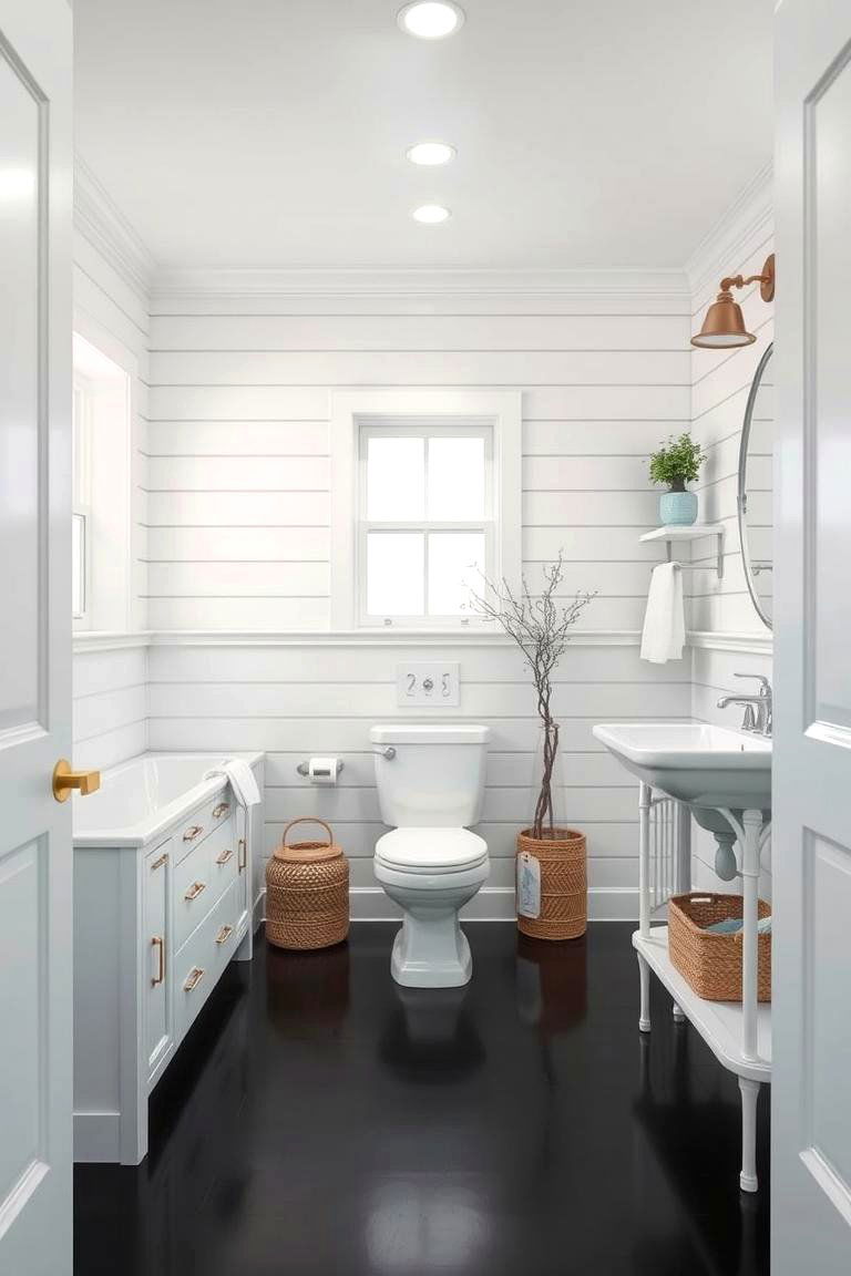 Coastal Breeze Influence - 24 Black Floor Bathroom With White Walls Ideas