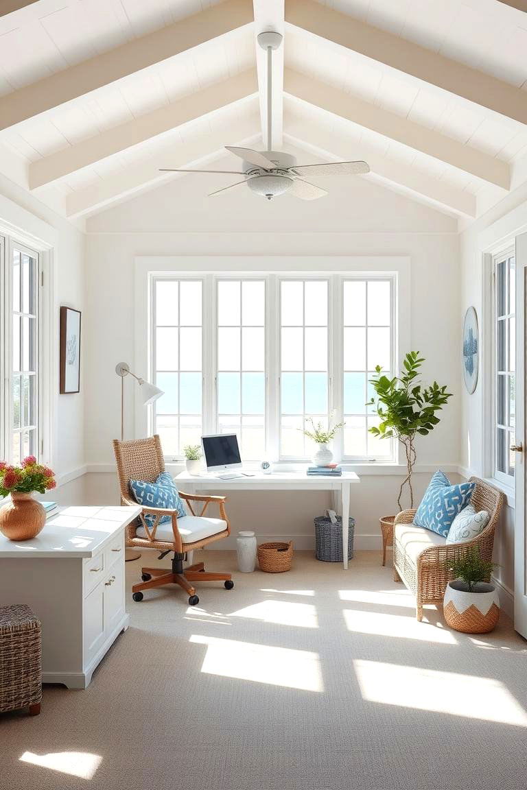 Coastal Breeze Sunroom Office - 24 Sunroom Office Ideas
