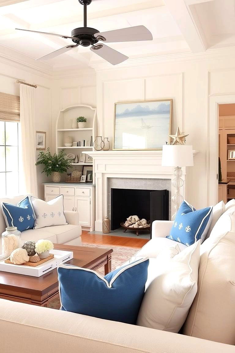 Coastal Breeze with Nautical Elements - 24 Cream Living Room Ideas